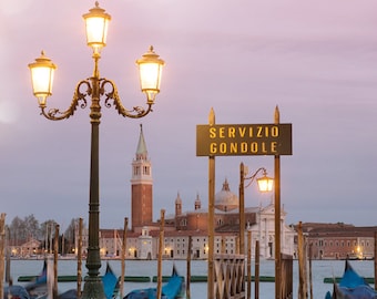 Venice Photography - Twilight in Venice, Gondolas in Piazza San Marco, Wall Decor, Italy Travel Photograph