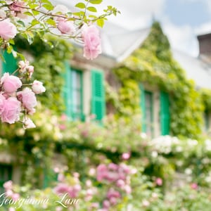 France Photo Monet's House, Giverny, Roses and Teal Shutters, Wall Decor, Romantic Floral Fine Art Travel Photograph image 2