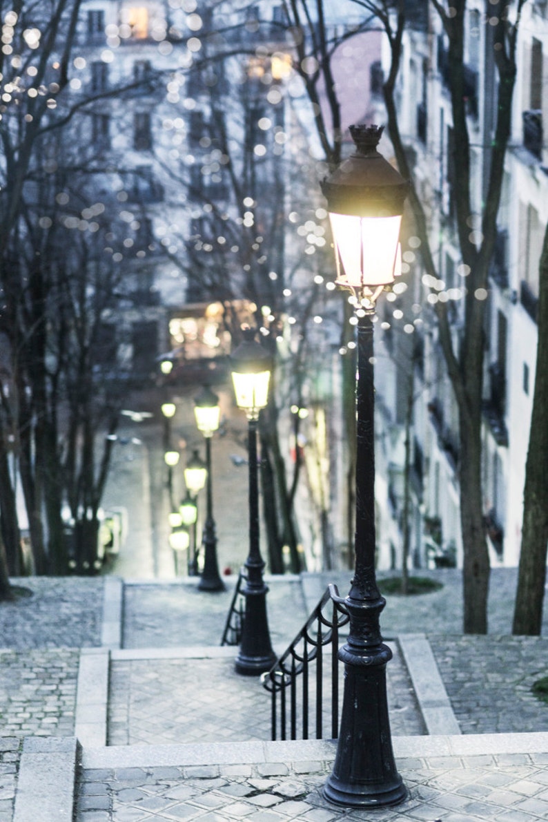 Paris Photograph Paris at Night Street Lamps Montmartre Etsy
