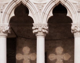 Venice Travel Photography -  Architectural Decor Photograph, Shadows at the Doges Palace, Large Wall Art, Sepia Black and White Wall Decor