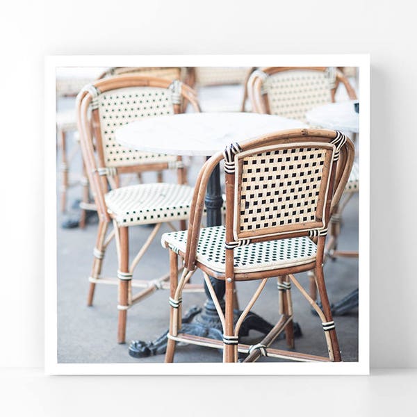 Paris Photography - Black and White Cafe Chairs, 5x5 Paris Fine Art Photograph, French Home Decor, Wall Art, Paris Gallery Wall