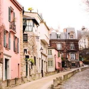 Fotografie Parijs - straat in Montmartre, Frankrijk Reisfoto, Frans huisdecor, kunst aan de grote muur