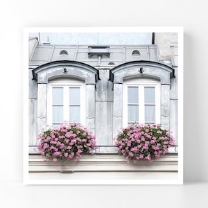 Paris Photography - NEW! Geraniums on Twin Balconies , 5x5 Paris Fine Art Photograph, French Home Decor, Wall Art, Paris Gallery Wall