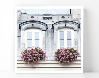 Paris Photography - NEW! Geraniums on Twin Balconies , 5x5 Paris Fine Art Photograph, French Home Decor, Wall Art, Paris Gallery Wall