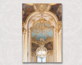 Paris Decor Photograph on Canvas, Gilt and Blue on Canvas, Elegant French Chandelier, French Home Decor, Large Wall Art