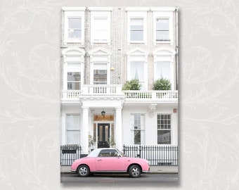 London Photo on Canvas, The Pink Figaro in London, Pink Car, Classic Car Photo, England Fine Art Photograph, Large Wall Art