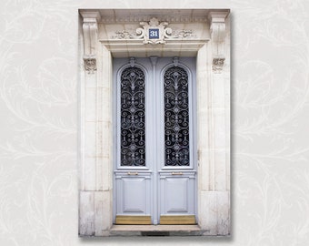 Paris Photo on Canvas, Blue Grey Door, Architecture Photography, Travel Fine Art Photograph, French Home Decor, Large Wall Art