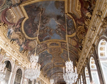 Fotografía de París-Versalles, decoración del hogar francesa, salón de espejos, candelabros, arte mural de gran tamaño