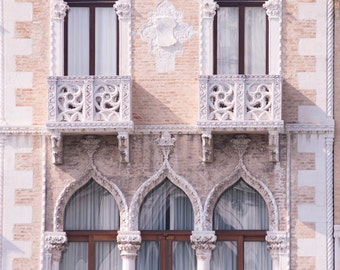 Venice Architecture Photography -  Venetian Gothic Windows, Italy Travel Photograph, Neutral Home Decor, Large Wall Art