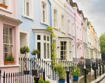 London Photography - Pastel Houses, Chelsea, London, England, Architecture Travel Photo, Large Wall Art, Pastel Home Decor