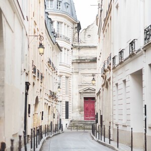 Paris Photography - Rue Aubriot, Street in Le Marais, Maroon Door, France Travel Photograph, French Home Decor, Large Wall Art