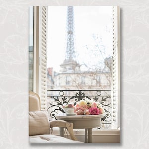 Photograph on Canvas, Coffee and Flowers in Paris, Paris Fine Art Photo on Gallery Wrapped Canvas, Travel Home Decor,  Large Wall Art