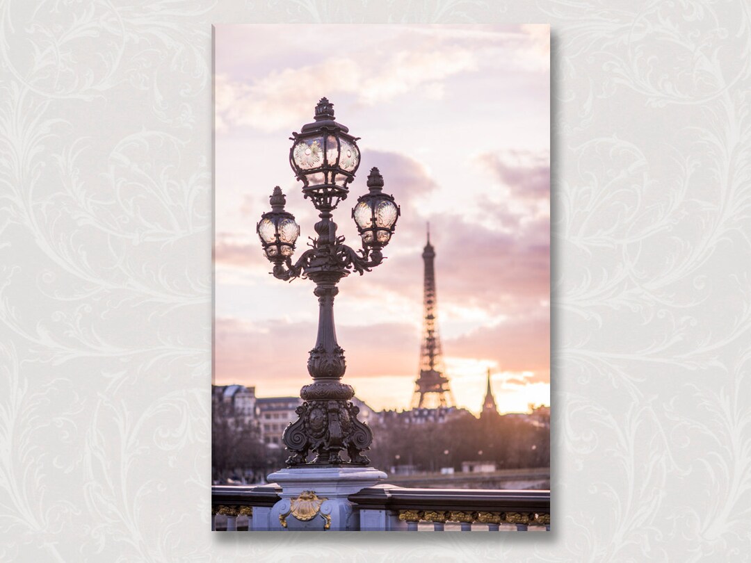 Paris Photo on Canvas, Mauve Evening, Street Lamp, Eiffel Tower, Bridge ...