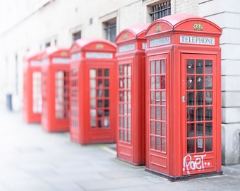 London Photography - Red Phone Booths, Covent Garden, Broad Court, Classic London, England Travel Photo, Urban Home Decor, Large Wall Art