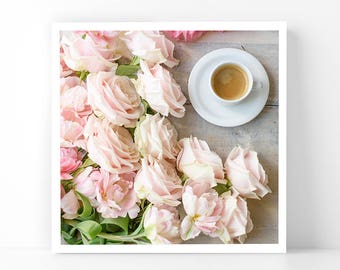 Paris Photography - Coffee and Roses, 5x5 Paris Fine Art Photograph, French Home Decor, Wall Art, Gallery Wall