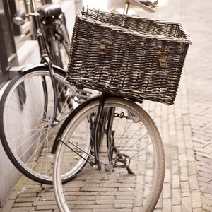 Amsterdam Photography - Bicycle with Basket, Fine Art Travel Photograph, Sepia, Urban Wall Decor