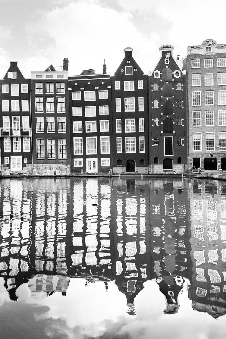 Amsterdam Photograph - Damrak Reflections, Black and White