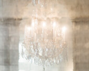 Paris Chandelier Photography - Crystal Dreams, Large Wall Art, Neutral French Home Decor