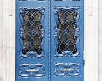 Paris Door Photograph - Blue Art Nouveau Door in the Latin Quarter, French Travel Photography, Home Decor, Large Wall Art
