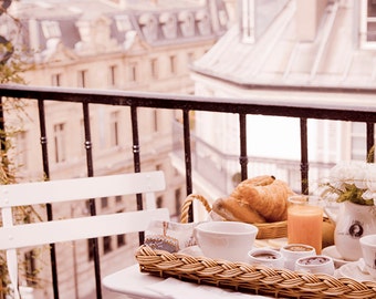 Paris Photography - Breakfast in Paris - Fine art travel photo of a Paris balcony, Parisian rooftops, urban architecture, wall decor