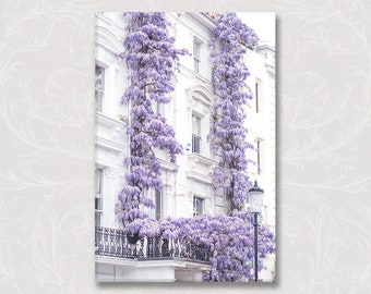 London Photo on Canvas, Wisteria in Notting Hill, Purple Flowers, England Travel Photo, Large Wall Art, Home Decor, London wall decor