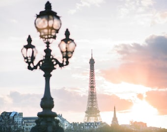 Paris Photography - Sunset on Pont Alexandre III, Eiffel Tower Paris Fine Art Photograph, Large Wall Art, French Home Decor