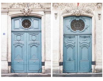 Paris Photography - The Blue Doors, Les Portes Bleue, Set of Two, Architectural Paris Photograph, French Home Decor, Large Wall Art