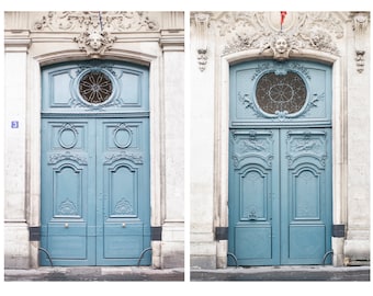 Paris Photography - The Blue Doors, Les Portes Bleue, Set of Two, Architectural Paris Photograph, French Home Decor, Large Wall Art