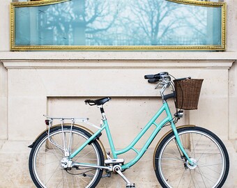 Paris Bicycle Photograph - Blue Bike in Paris, French Decor, Fine Art Tavel Photograph, Neutral Home Decor, Large Wall Art