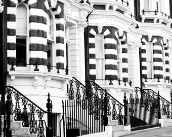 London Photography - Hornton Street, London, Black and White Houses, England Travel Photo, Large Wall Art, Home Decor, Gallery Wall