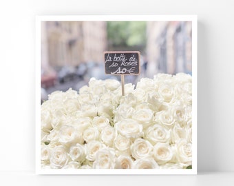 Paris Photography - White Roses near Avenue Bosquet , 5x5 Paris Fine Art Photograph, French Home Decor, Wall Art, Gallery Wall