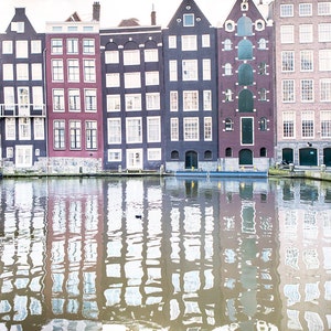 Amsterdam Photography - Damrak Reflections, Crooked Houses, Holland, Fine Art Photograph, Dutch Travel Wall Decor, Large Wall Art