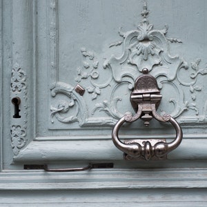 Paris  Photography - Detail of Blue Door with Ornate Knocker, French Home Decor, Large Wall Art