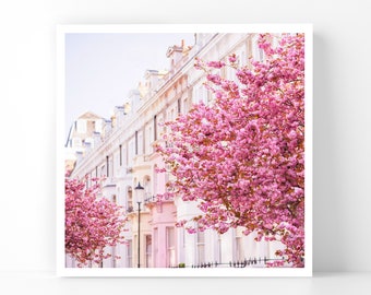 London Photography - Cherry Blossom Street, 5x5 London Fine Art Photograph, London Home Decor, Wall Art, London Gallery Wall