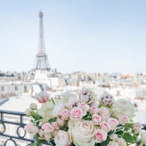 Paris Photography A Paris Balcony, Eiffel Tower, Roses, Travel Fine Art Photograph, French Home Decor, Large Wall Art image 3