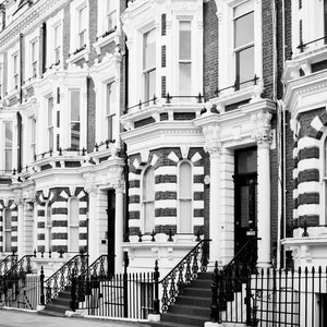 London Photography - A Walk Through Kensington, Black and White Houses, England Travel Photo, Large Wall Art, Home Decor, Gallery Wall