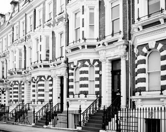London Photography - A Walk Through Kensington, Black and White Houses, England Travel Photo, Large Wall Art, Home Decor, Gallery Wall