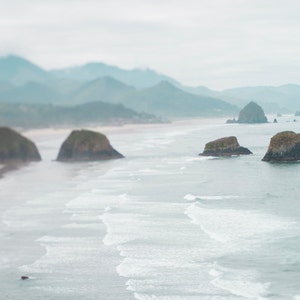 Oregon Coast Photograph - Cannon Beach, Waves, Mist, Sea, Teal Landscape Photograph, Nautical Wall Decor