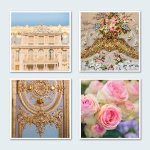 Versailles Photo Set - Quattro belle fotografie artistiche di Parigi, decorazioni murali francesi, rose, Maria Antonietta, grandi opere d'arte murali