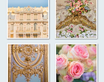 Versailles Photo Set - Four Fine Art Paris Photographs, French Wall Decor, Roses, Marie Antoinette, Large Wall Art