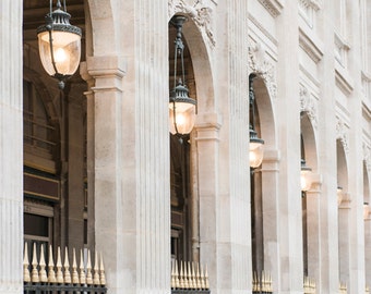 Paris Photography - Lamps and Columns at the Palais Royal, Paris Architecture, Neutral Decor, Large Wall Art, French Home Decor