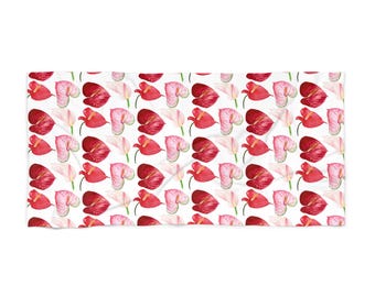 Anthurium Tropical Floral Beach Towel - Summer Vibes, Poolside Fun, Mother's Day Gift, Portable Towel, Vacation Essential