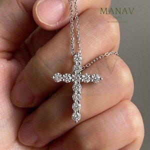 Moissanite 2 CT Cross Pendant, 14K White Gold Anniversary Gift, Round Cut Diamond Wedding Gift Pendant, Christmas Gift Pendant For Her