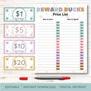 Mom Bucks | Geben Sie vor, Geld | Behavior Bucks | Regenbogen bunte Chore Chart | Lästige Bucks | Belohnung Bucks für Kinder | Belohnungssystem für Kinder