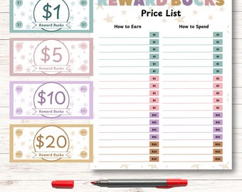 Printable Reward Bucks: Chore Chart System (Digital Download)