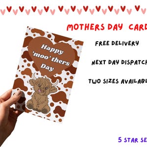 Carte de fête des mères heureuse | Pour maman | Carte drôle de fête des mères | Mignon | pour elle | Maman | Maman | Carte de fête des mères mignonne | Vache Highland | Mères