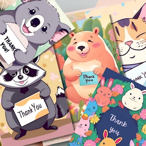 Cartes de remerciement | Emballage multiple | Paquet de 5 | Merci animal mignon | pour elle | Pour lui | Pour les voisins, la famille, le bureau, les enseignants, maman, papa