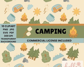 Camping Clipart Set – Camper, Campfire, Trees, Backpack – Outdoor Adventure Png, Jpg, Svg & PDF – Summer Camp Digital Download - 1001