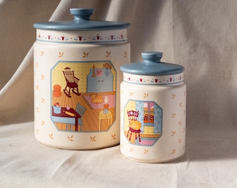 1980s Cookie Jar Canister Set "Our Home" National Housewares Collection by David Davir