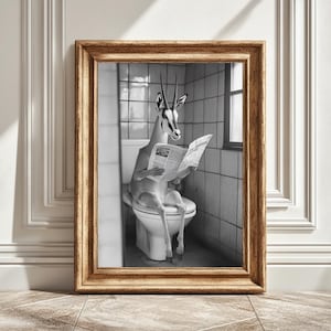 Antilope Digital Art Print, Antilope on a Toilet, Reading a Newspaper Print, Unique Wall Art, Animal Decor, Funny Gift, Instant Download